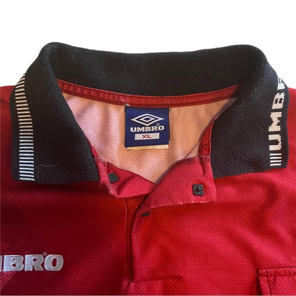 Vintage Umbro 90s Red Referee Soccer Jersey | Abstract Geometric Football Shirt - Picture 4 of 9